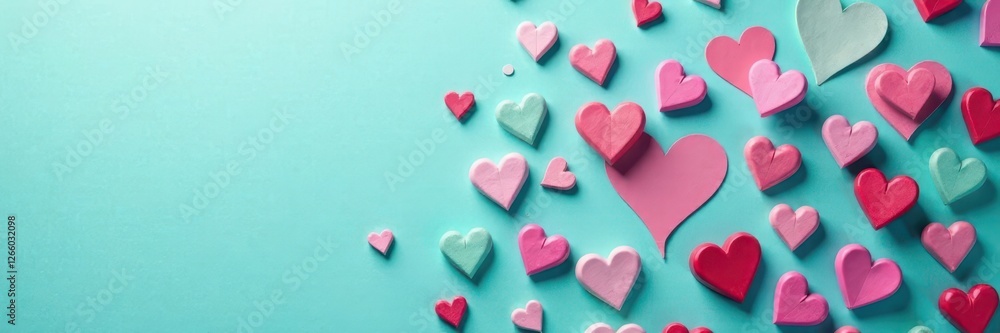 Pile of conversation hearts on turquoise backdrop, sweet treat, texture, festive Pile of conversation hearts on turquoise backdrop, sweet treat, texture, festive