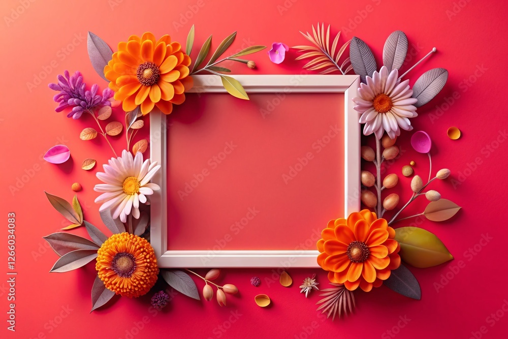 Playful Animated Flower Frame, Pink Background, Low Light, Orange & Gray Shapes Playful Animated Flower Frame, Pink Background, Low Light, Orange & Gray Shapes