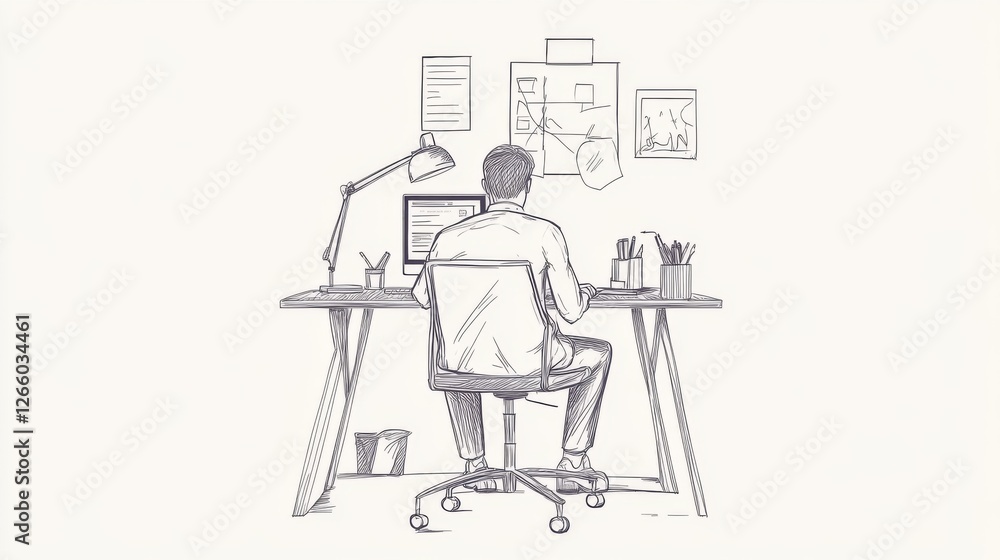 Programmer coding at desk, office background, project planning Programmer coding at desk, office background, project planning