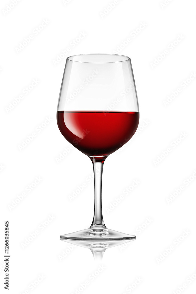 Red wine glass on white background