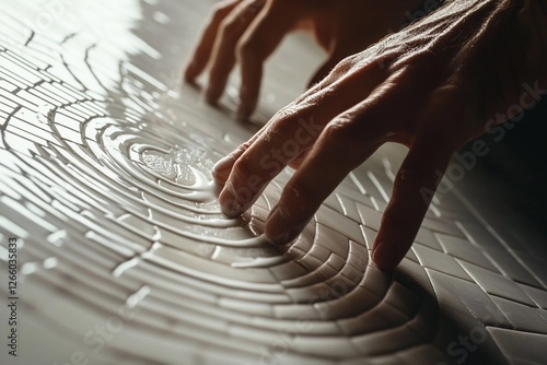 Close-up of hands smoothing grout lines with precision