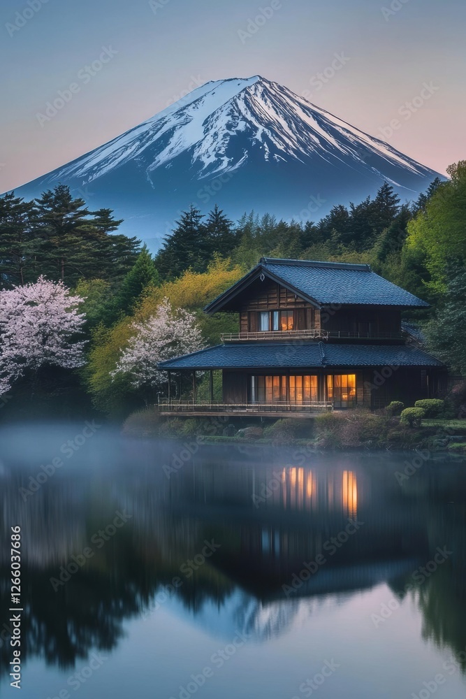 Naklejka premium Beautiful scene of mt. Fuji at night.