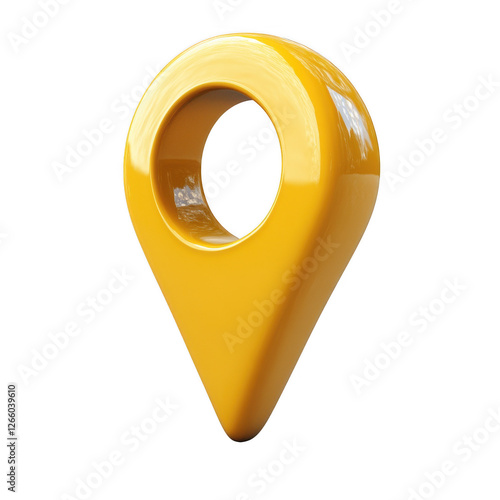 3D Yellow Location Pin Icon with a Hollow Center Isolated on Transparent Background.PNG photo