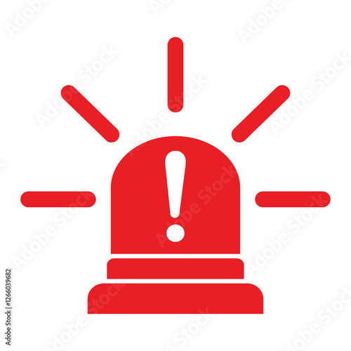 Red Emergency siren icon with exclamation point symbol in flat style. Business concept for web, marketing,banner, mobile app and graphic design elements. Police alarm,Medical alert vector illustration