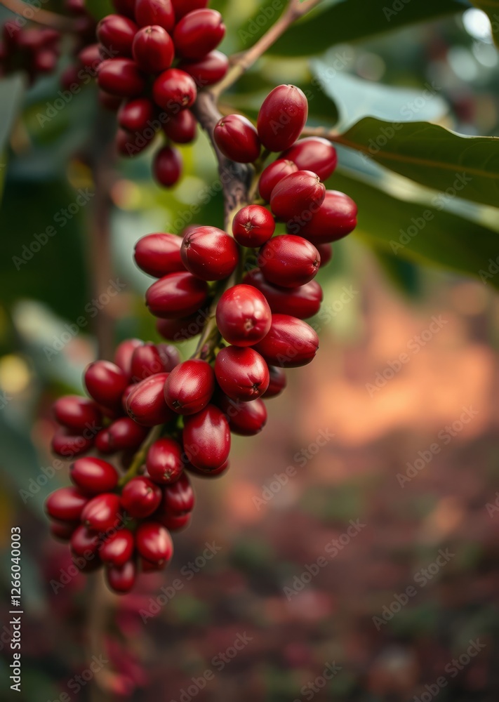 Red coffee beans branch ripening in agriculture farm with bokeh light bokeh red bokeh abstract background glow design light texture effect sparkle Red coffee beans branch ripening in agriculture farm with bokeh light bokeh red bokeh abstract background glow design light texture effect sparkle