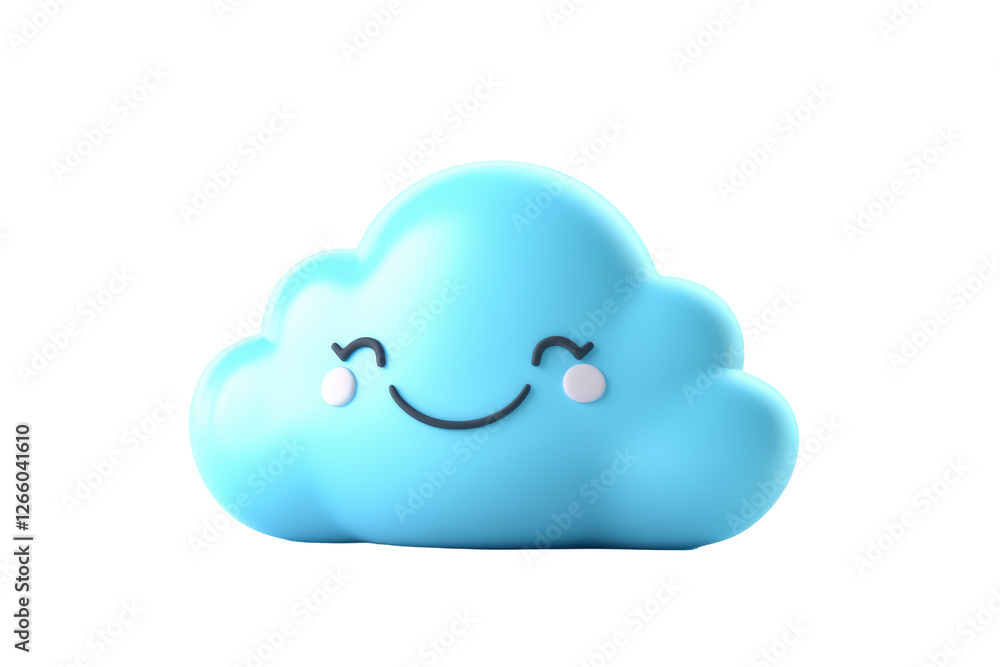 Isolated 3D Happy Blue Cloud Character - Whimsical Weather Icon Isolated 3D Happy Blue Cloud Character - Whimsical Weather Icon