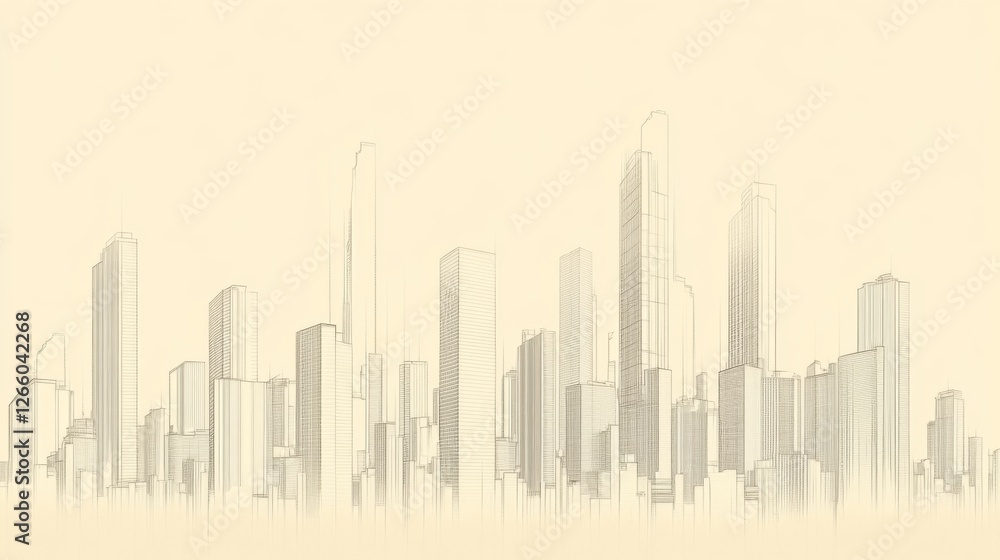 Fototapeta premium Abstract city skyline sketch, light beige background, architectural concept, potential for graphic design use
