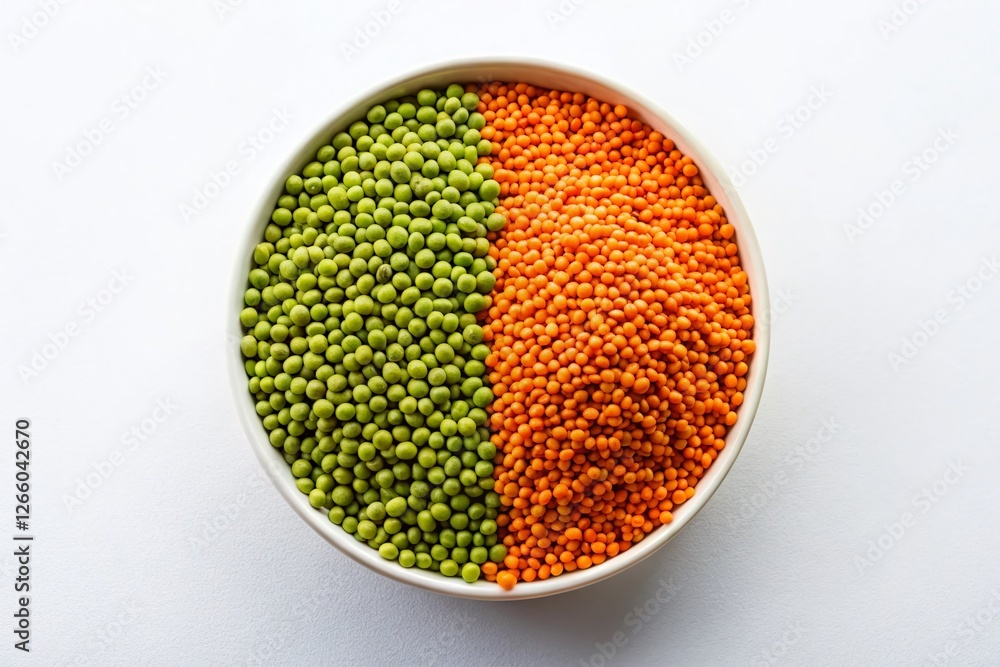 Red Lentils & Green Mung Beans: Vegan Top View Minimalist Bowl Food Photo Red Lentils & Green Mung Beans: Vegan Top View Minimalist Bowl Food Photo
