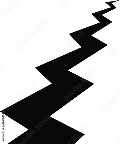 Iconof Black lightning shaped long deep crack on the ground. relationship broken as sign symbol app ui ux web. Morden flat design style vector eps 10 isolated on white background. black design
