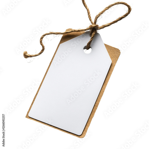 A blank white tag with a string perfect for labeling isolated on transparent background.PNG photo