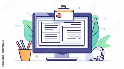 Computer Monitor Displaying Medical Document Vector Icon