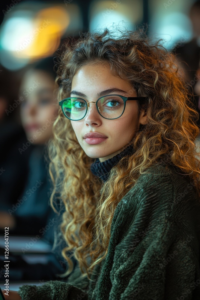 Focused individual attending a seminar in a professional environment Focused individual attending a seminar in a professional environment