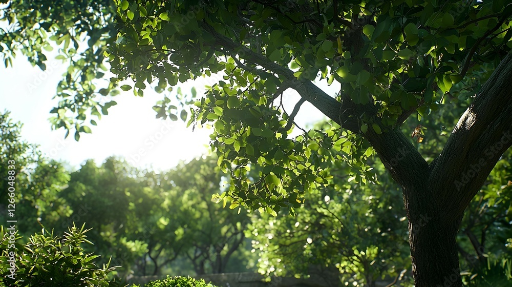 Fototapeta premium Sunlit Green Forest Canopy With Lush Foliage