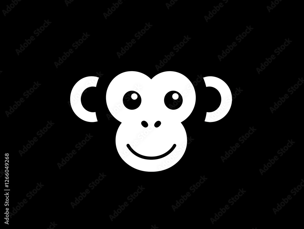 A simple, smiling monkey face illustration on a black background. A simple, smiling monkey face illustration on a black background.