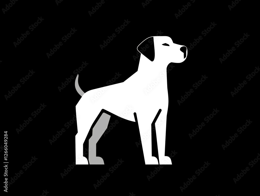Fototapeta premium A white dog silhouette standing proudly against a black background.