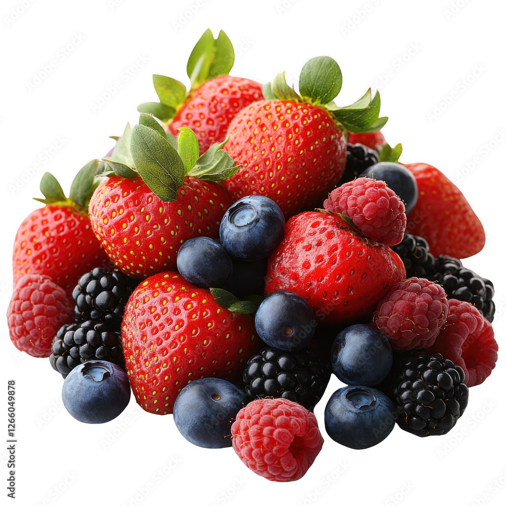 A bunch of berries and strawberries are piled onto isolated on transparent background.PNG A bunch of berries and strawberries are piled onto isolated on transparent background.PNG