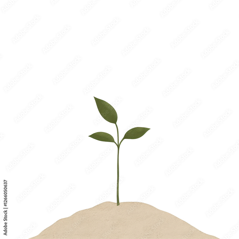 Isolated Small Green Sprout with Two Leaves in Sandy Soil Isolated Small Green Sprout with Two Leaves in Sandy Soil