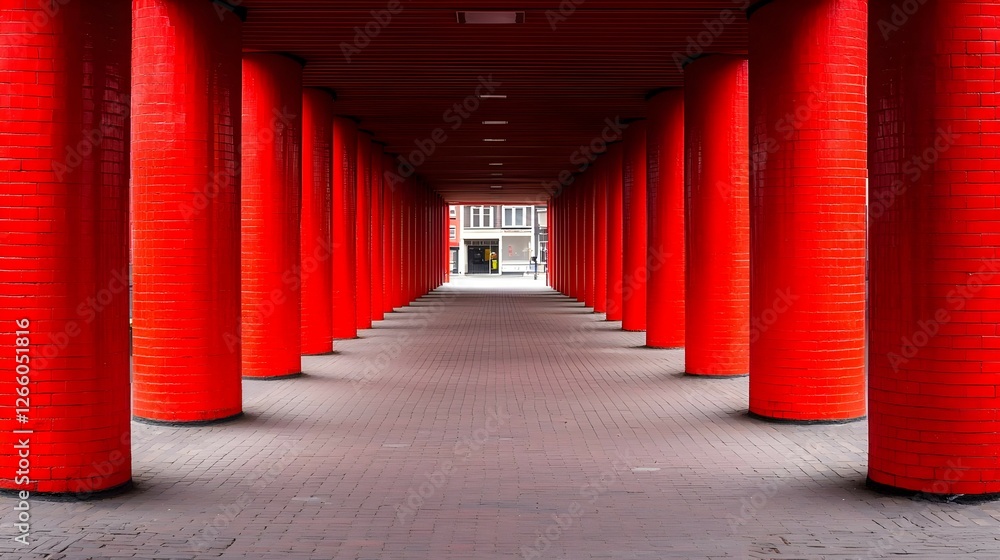 Red Columns Passageway Modern Urban Architecture Red Columns Passageway Modern Urban Architecture