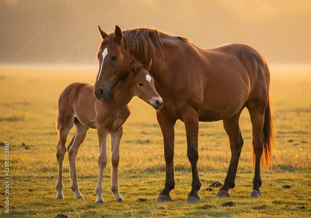 Adorable Baby Horse with Mother in Pasture – Heartwarming Bond Between Mare and Foal in Natural Setting Adorable Baby Horse with Mother in Pasture – Heartwarming Bond Between Mare and Foal in Natural Setting