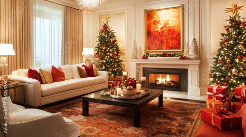 A living room beautifully decorated for the Christmas holiday