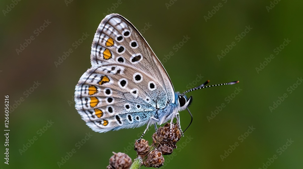 Obraz premium Blue And Brown Butterfly On Brown Plant With Blurred Background