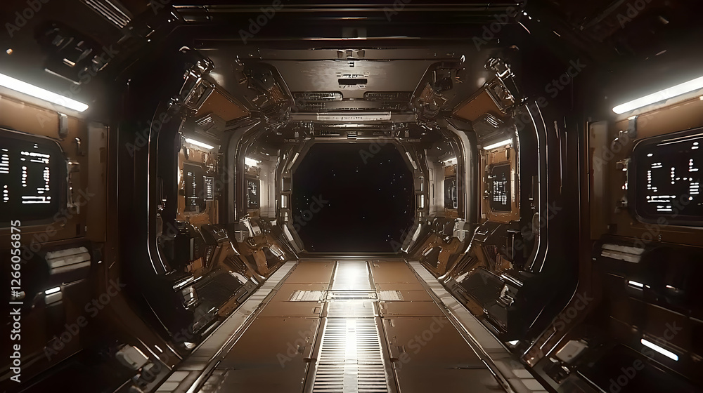 Fototapeta premium Futuristic spaceship interior corridor