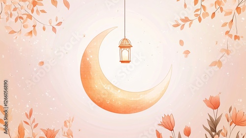 Crescent Moon Ramadan Fanous Lantern Boho Design Wallpaper Background