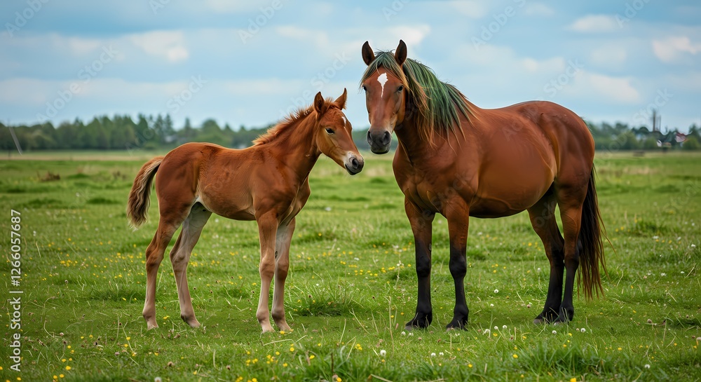 Adorable Baby Horse with Mother in Pasture – Heartwarming Bond Between Mare and Foal in Natural Setting Adorable Baby Horse with Mother in Pasture – Heartwarming Bond Between Mare and Foal in Natural Setting