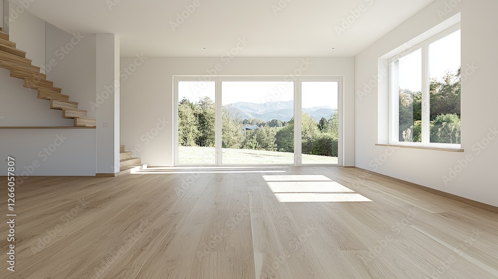 Fototapeta premium Empty Modern Home Interior with Mountain View