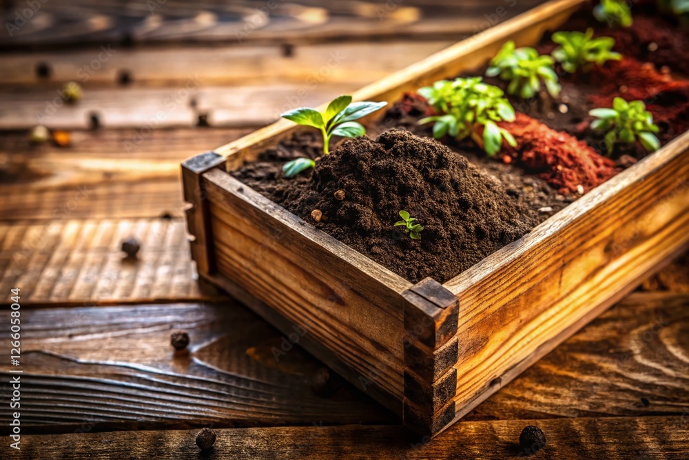 Rustic Wooden Planter with Arranged Soil, Perfect for Gardening or Food Photography Background Rustic Wooden Planter with Arranged Soil, Perfect for Gardening or Food Photography Background