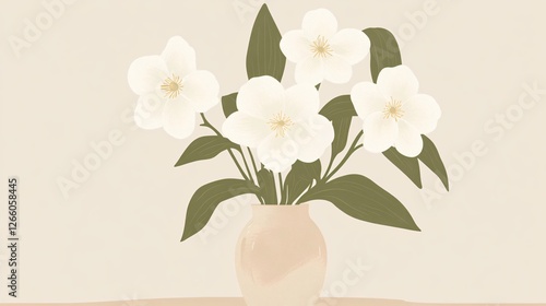 White Hellebore Flowers in Decorative Porcelain Vase