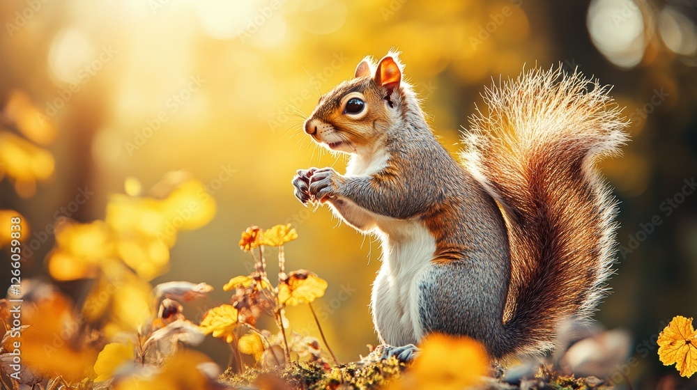 Cute squirrel in Spring woods. Cute squirrel in Spring woods.