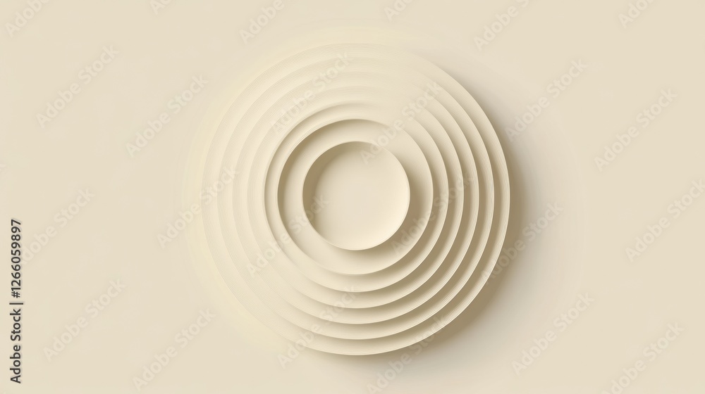 Obraz premium Artistic design featuring concentric circles in soft beige tones against a neutral background with a subtle texture. Generative AI