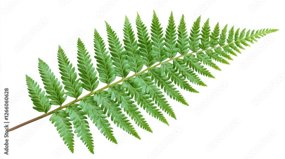 Isolated fern frond, nature, botanical, close-up, green, detailed, against white background Isolated fern frond, nature, botanical, close-up, green, detailed, against white background