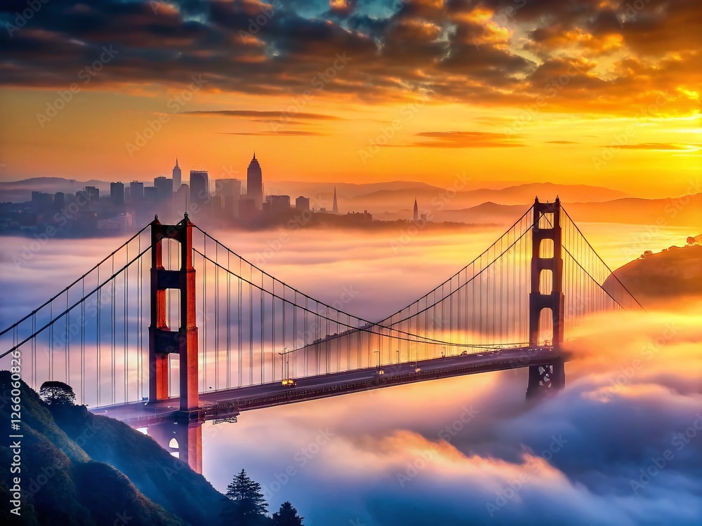 Obraz premium San Francisco Skyline Early Morning Golden Hour Cityscape Dramatic Light