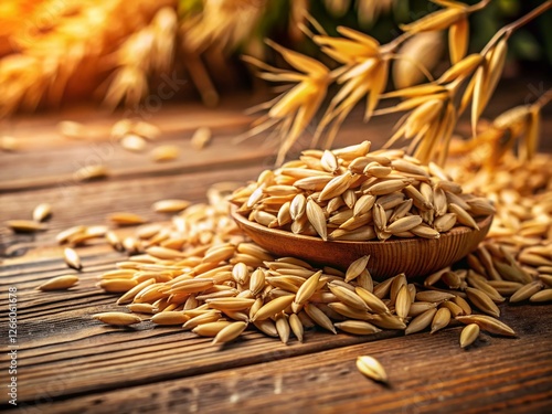 Scattered Oats on Rustic Wooden Table - High-Resolution Stock Photo photo