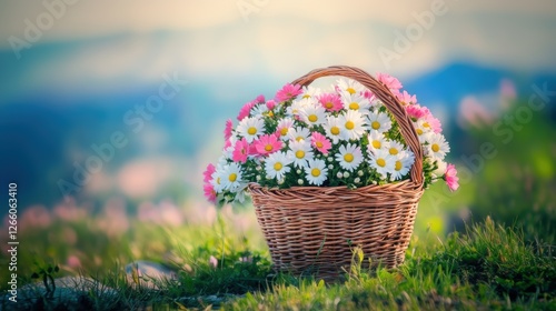 A full basket of beautiful colorful flowers harvested in Spring