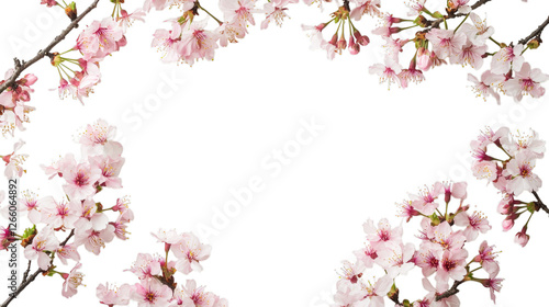 Elegant sakura blossom floral border with pink petals on transparent background for spring decoration and invitations