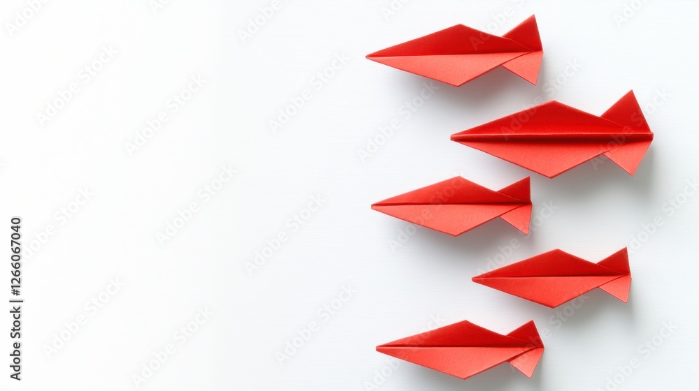 Red paper planes symbolize business strategy and innovation against a clean white background for success solutions. Generative AI Red paper planes symbolize business strategy and innovation against a clean white background for success solutions. Generative AI