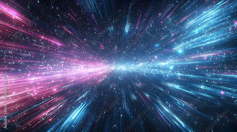 Fototapeta premium Pink blue light streaks cosmos travel background