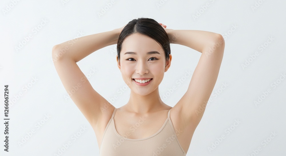 Smiling Woman Showing Clean Underarms for Personal Hygiene or Beauty Concept Smiling Woman Showing Clean Underarms for Personal Hygiene or Beauty Concept