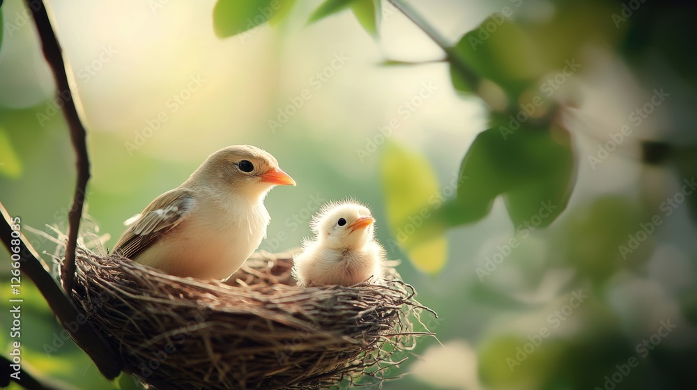 Bird in nest on tree in Spring. Bird in nest on tree in Spring.