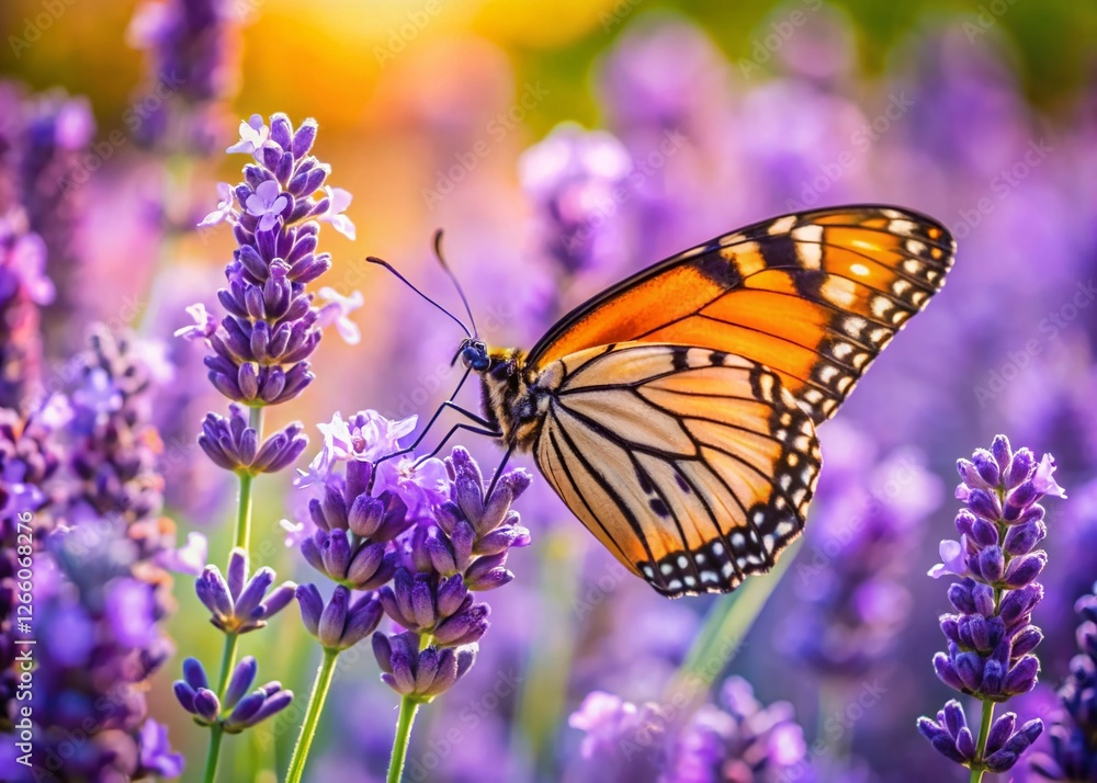 Serene Lavender Garden: Butterfly Close-Up Pollination Photography Serene Lavender Garden: Butterfly Close-Up Pollination Photography