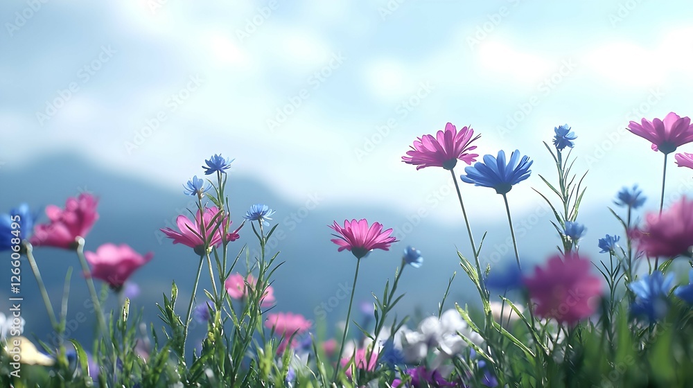 Pink And Blue Wildflowers In Mountain Meadow Pink And Blue Wildflowers In Mountain Meadow