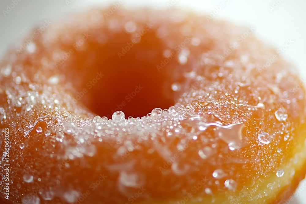 Close-up of a glazed donut with sugar and water drops Close-up of a glazed donut with sugar and water drops