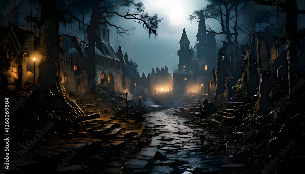 Fototapeta premium Haunted Forest Village Scene