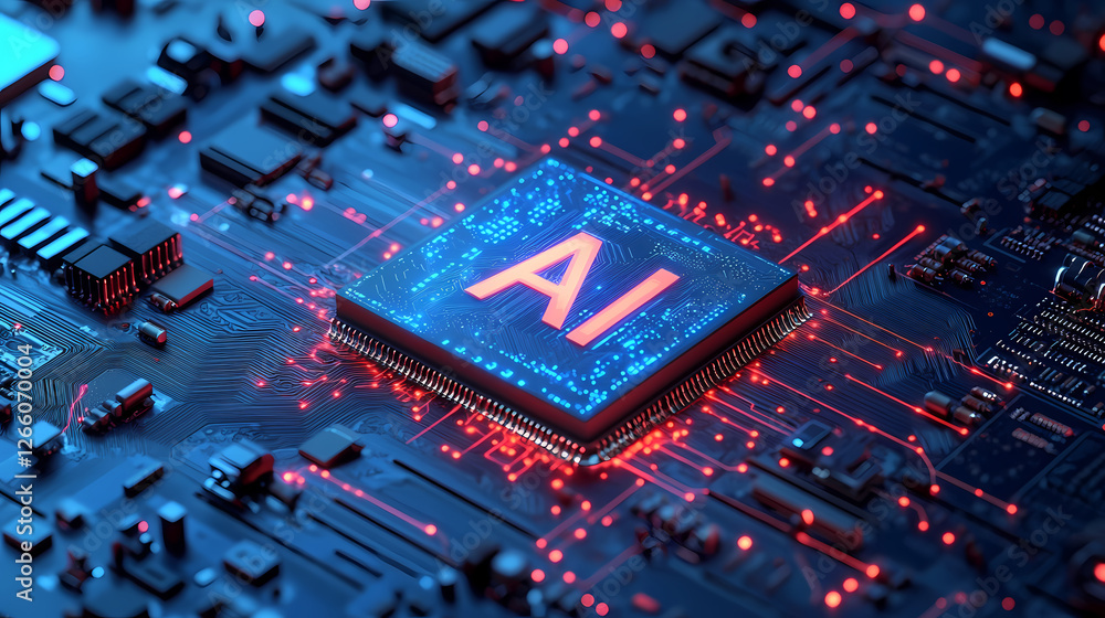 AI Chip on Circuit Board with Radiant Glow AI Chip on Circuit Board with Radiant Glow
