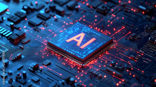 AI Chip on Circuit Board with Radiant Glow