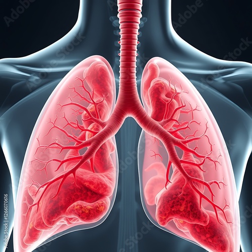 lung cancer illustration, bronchial carcinoma, 3d photo