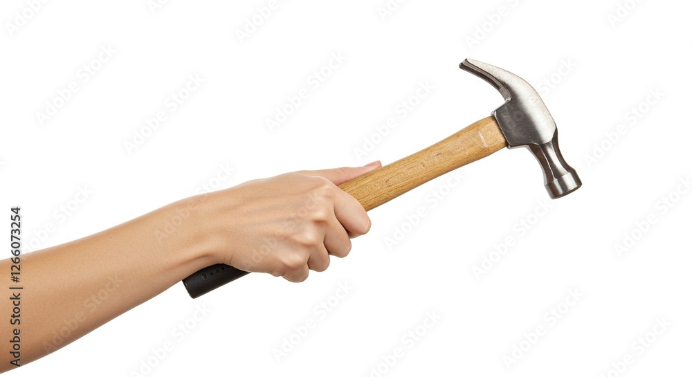 Hand Holding Hammer Construction Tool Ready for Carpentry Work Hand Holding Hammer Construction Tool Ready for Carpentry Work
